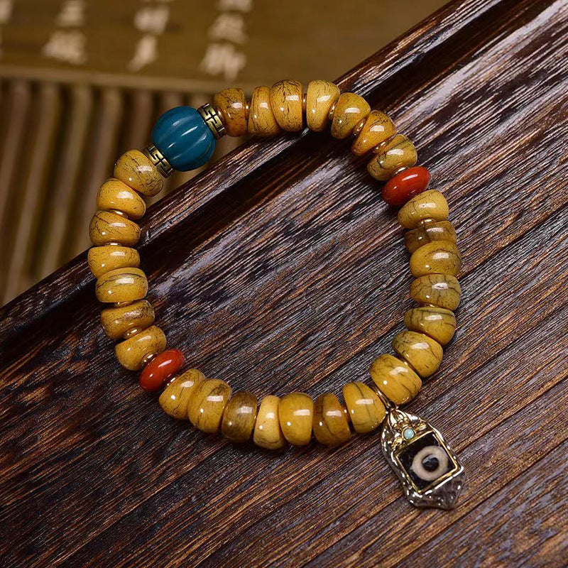 Yak Bone Barrel Beads Bracelet Dzi Sherpa Glass Agate Charm