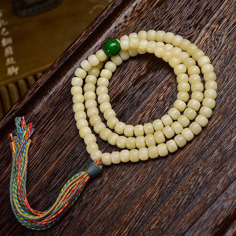 Tibetan Chicken Oil Yellow Camel Bone Prayer Beads - Turquoise