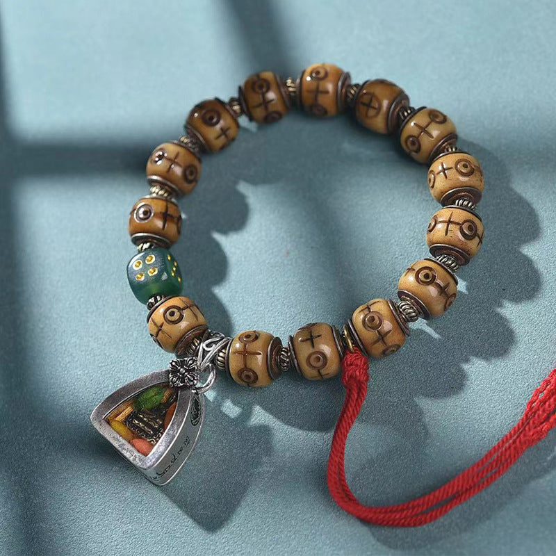 Camel Bone Silver Inlay Barrel Beads Bracelet Gau Box Charm