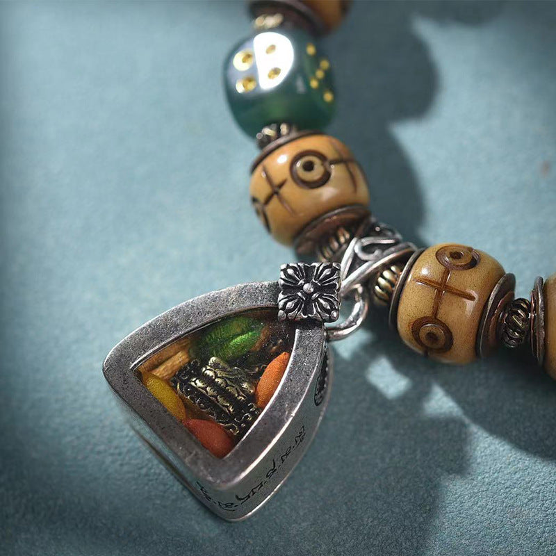 Camel Bone Silver Inlay Barrel Beads Bracelet Gau Box Charm
