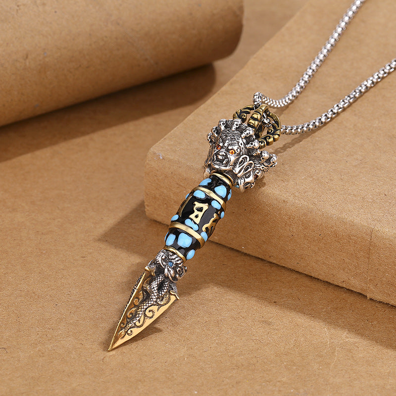 Dorje Elephant-Head Protection Pendant | Nine-Eye Dzi Bead Gold