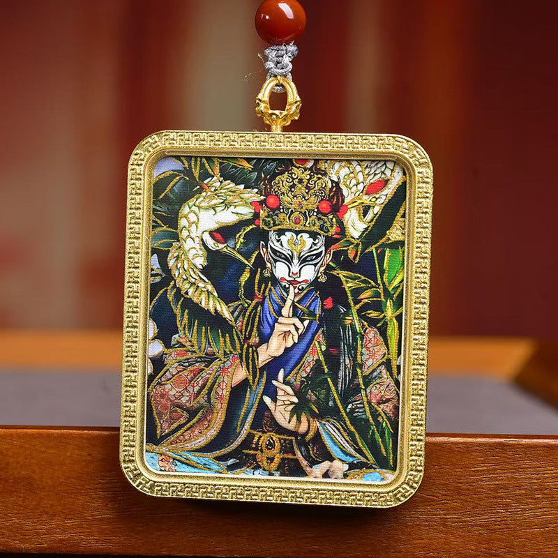 Tibetan White Crane Child Thangka Amulet Agate Turquoise Necklace