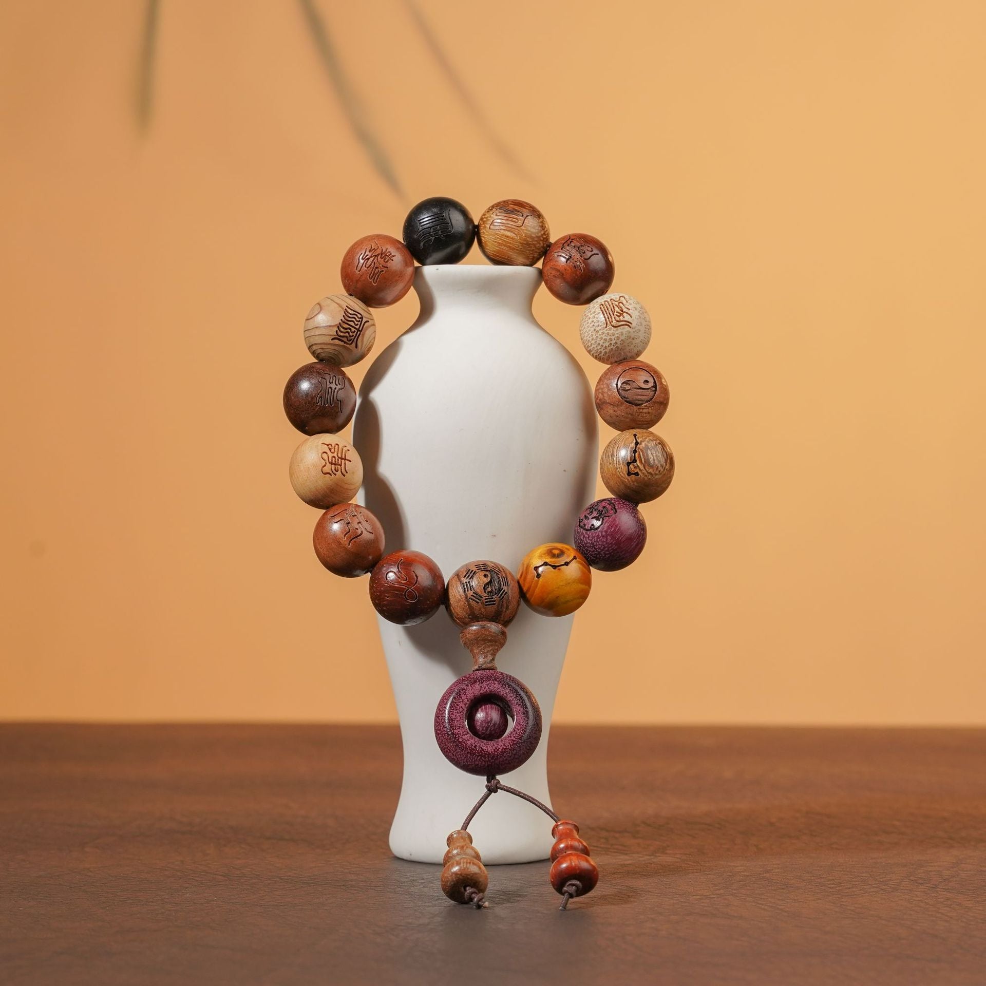 Multi Treasure Wood Ten Character Blessing Bracelet