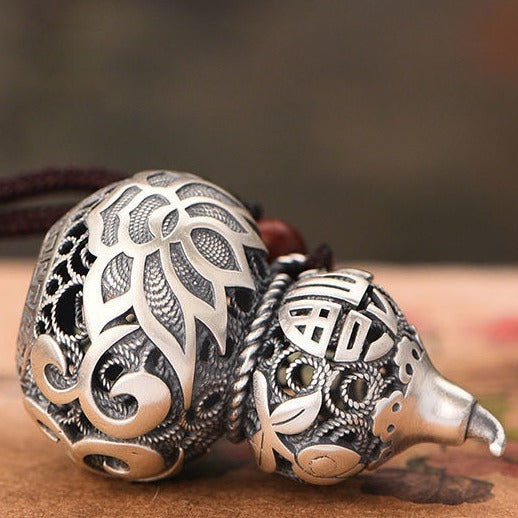 Hollow Lotus Gourd Peace Protection Pendant | Feng Shui Copper Silver