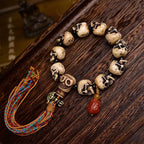 Tibetan Charnel Ground Skull Bracelet Camel Bone Carved Beads
