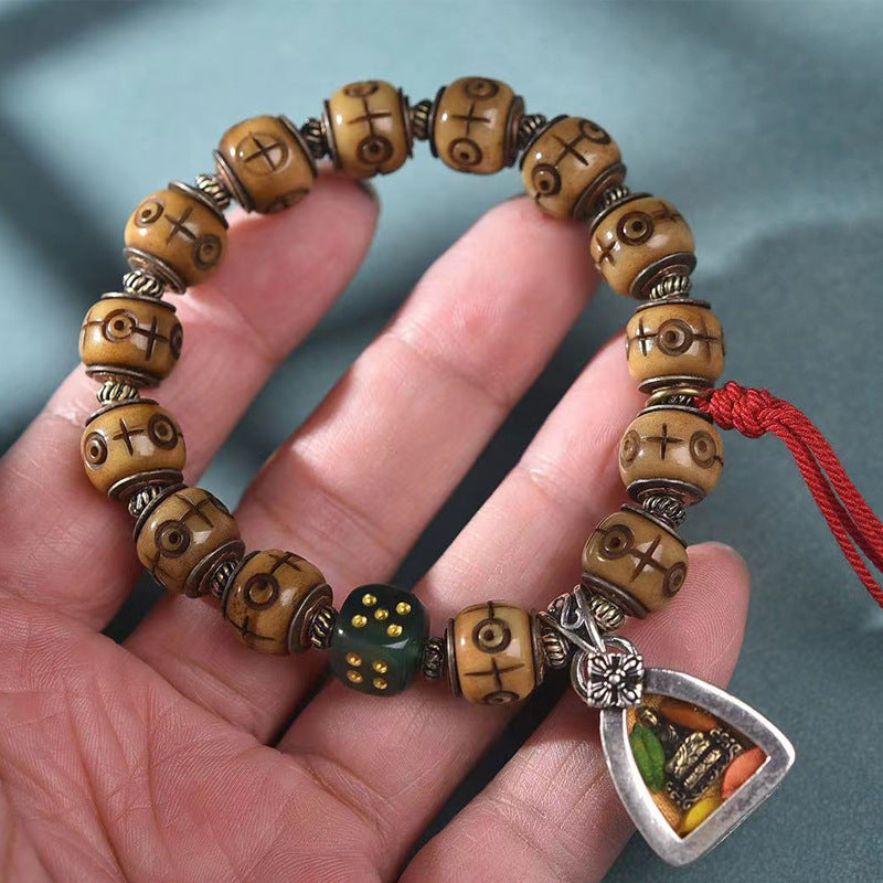 Camel Bone Silver Inlay Barrel Beads Bracelet Gau Box Charm