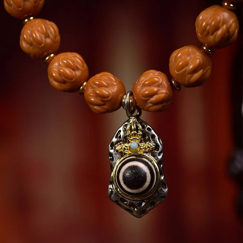 Monkey Head Bodhi Seed Bracelet Evil Eye Dzi Crystal Charm