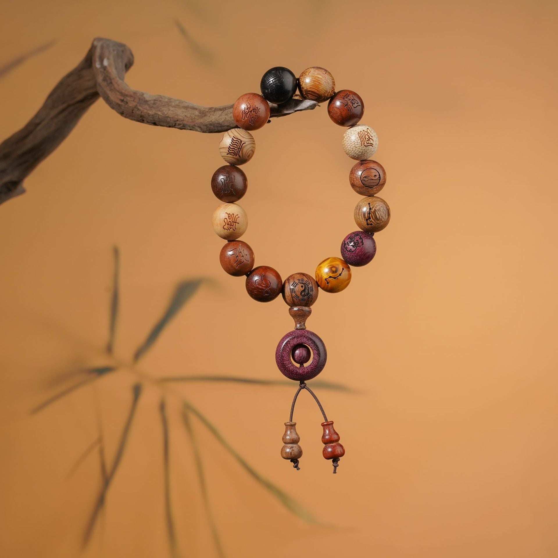 Multi Treasure Wood Ten Character Blessing Bracelet