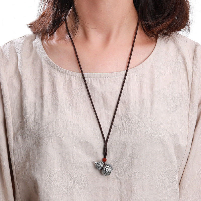 Hollow Lotus Gourd Peace Protection Pendant | Feng Shui Copper Silver