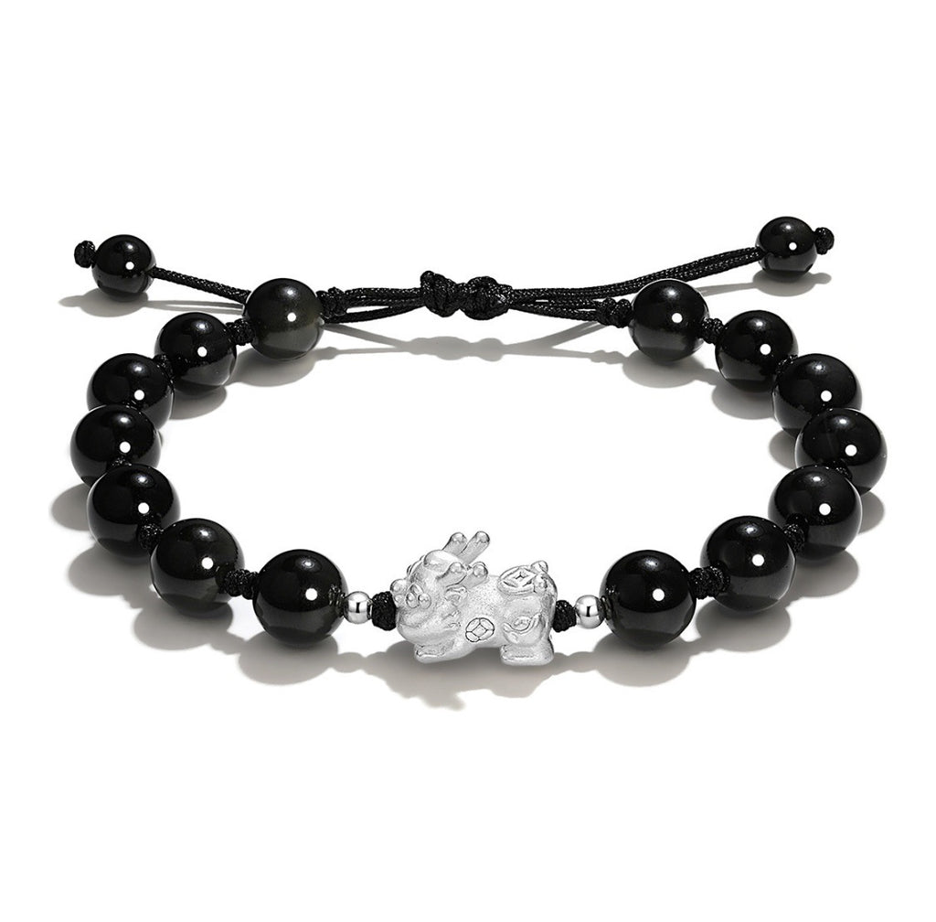 Baiyun Temple Silver Pixiu Rose Quartz Prosperity Bracelet | Wealth
