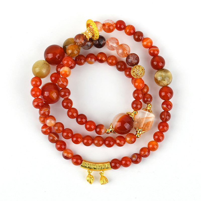 Three-Layer Agate Lotus Root Meditation Energy Bracelet | Natural