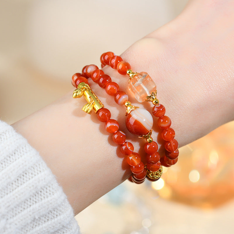 Three-Layer Agate Lotus Root Meditation Energy Bracelet | Natural