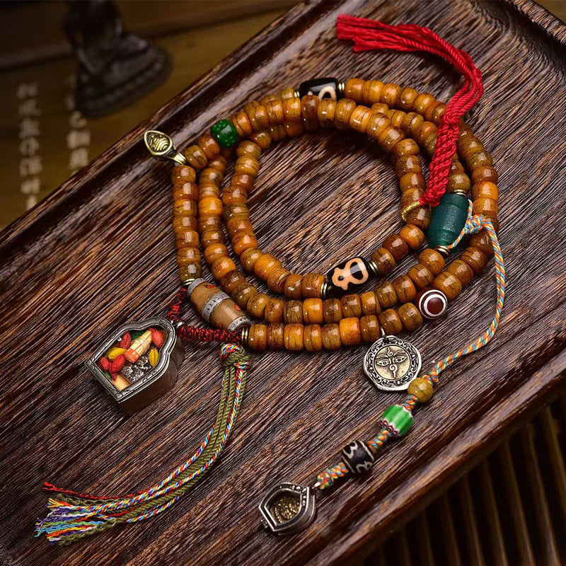 Tibetan Camel Bone Prayer Beads - Thangka Gau Box Turquoise Agate