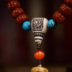 Tibetan Rudraksha Prayer Beads Bracelet - Past Present Future Turquoise Adai