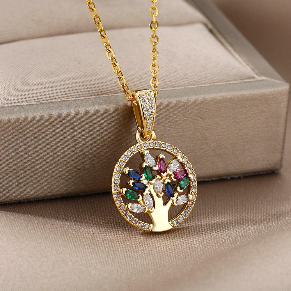 Tree of Life Gold-Plated Energy Necklace | Multicolor Stones