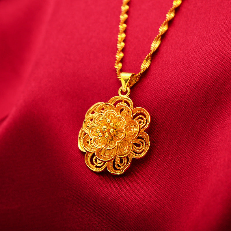 Golden Blossoming Prosperity Energy Pendant Necklace | Feng Shui
