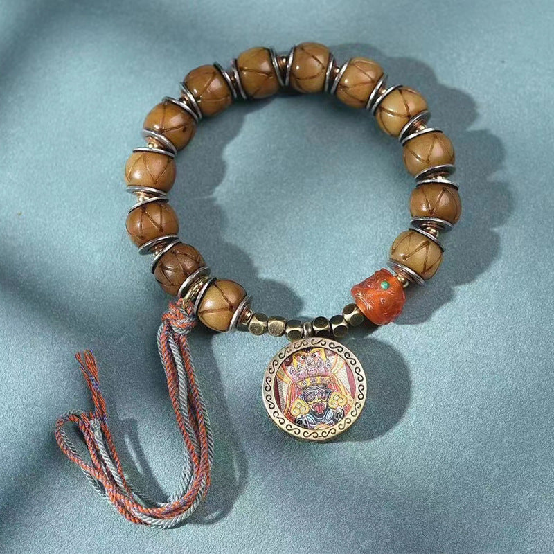 Carved Camel Bone Bracelet Silver Thangka Agate Charm