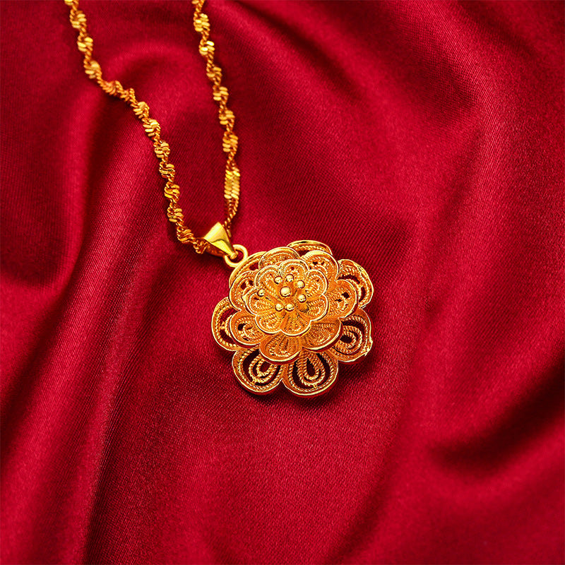 Golden Blossoming Prosperity Energy Pendant Necklace | Feng Shui