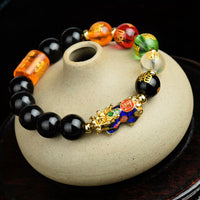 Feng Shui Wealth Bracelet - Pixiu Protection with Obsidian Guardian