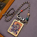Tibetan Six-Armed Mahakala Thangka Amulet Agate Dzi Necklace