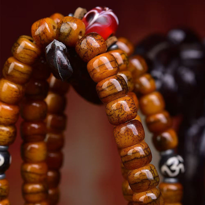 Tibetan Prayer Beads Bracelet - Yak Bone Pixiu Vajra Adai Skull Spacer