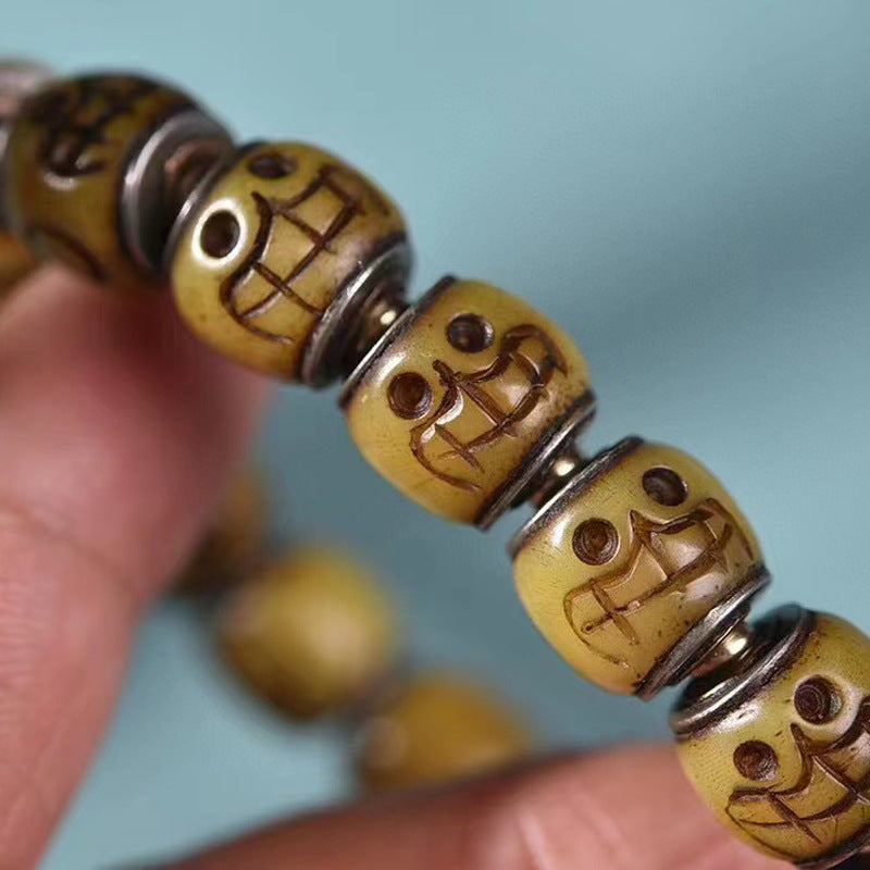 Camel Bone Happy Buddha Triple Wrap Bracelet Vajra Bell Charm