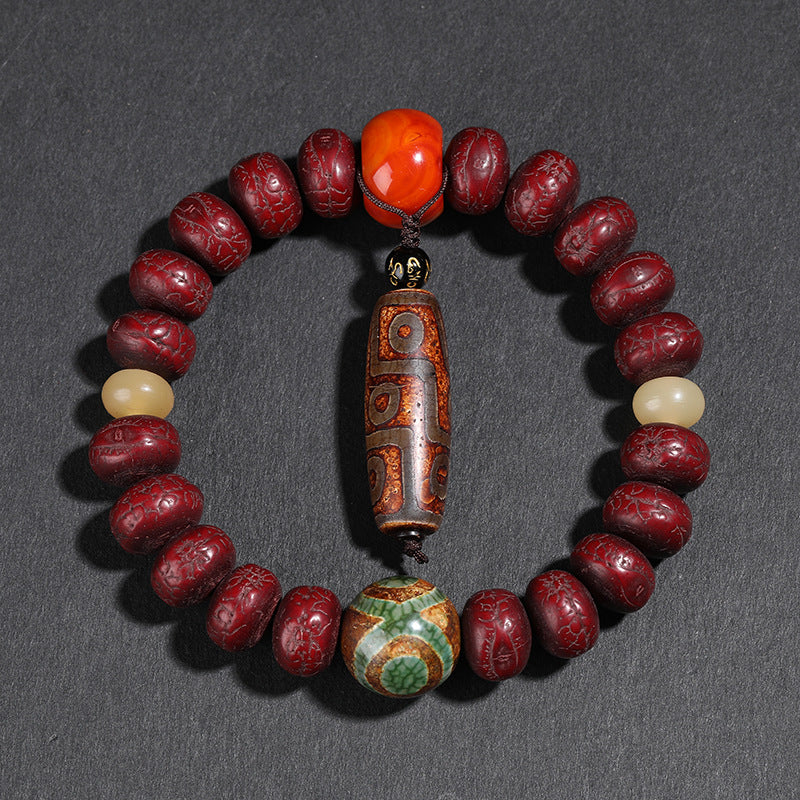 Dzi Bead Eye Pattern Agate Sacred Pendant Bracelet