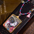 Tibetan Hand-Painted Dzambhala Past Life Thangka Amulet Necklace