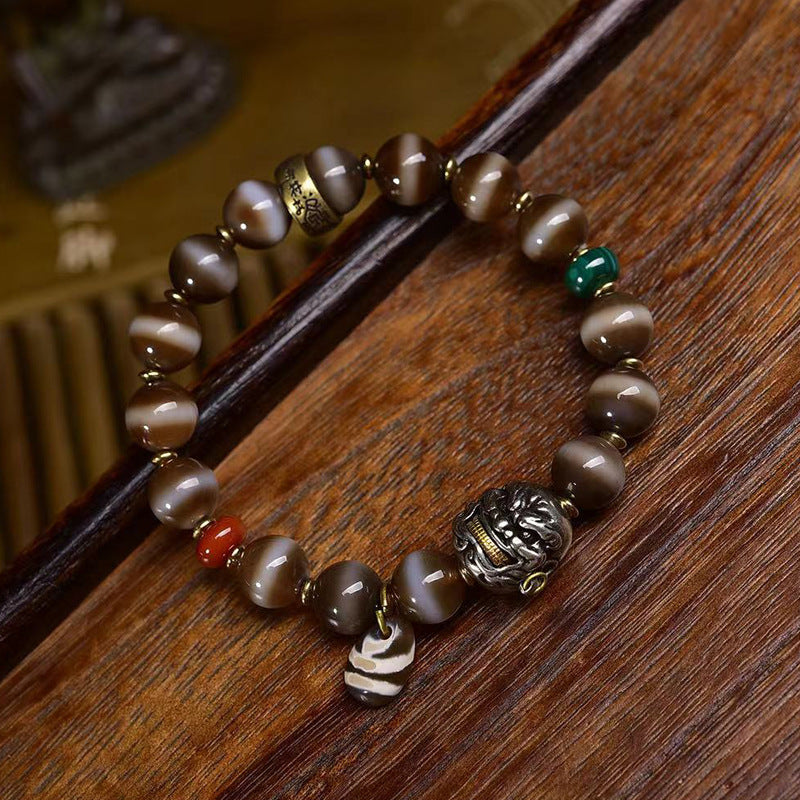 Ancient West Asian Etched Agate Bracelet Fudo Myoo Copper Beads
