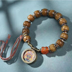Carved Camel Bone Bracelet Silver Thangka Agate Charm