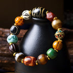 Tibetan Multi-Gem Bracelet - Double Tiger Tooth Dzi Antler Yak Bone