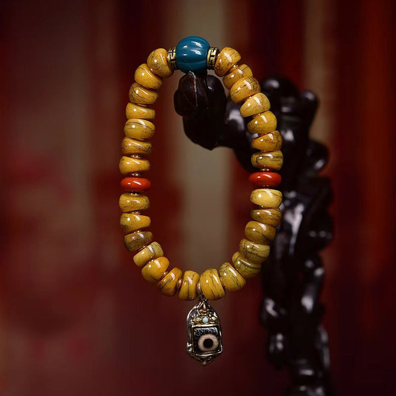 Yak Bone Barrel Beads Bracelet Dzi Sherpa Glass Agate Charm