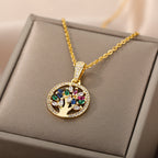 Tree of Life Gold-Plated Energy Necklace | Multicolor Stones