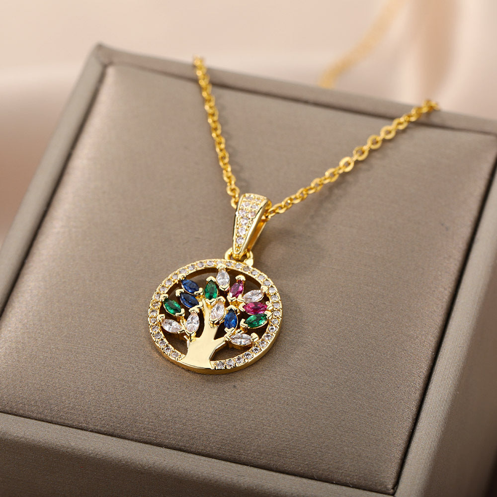 Tree of Life Gold-Plated Energy Necklace | Multicolor Stones