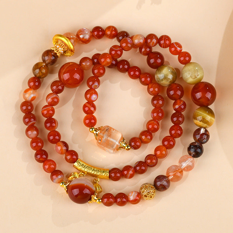 Three-Layer Agate Lotus Root Meditation Energy Bracelet | Natural