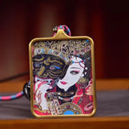 Tibetan Hand-Painted Dzambhala Past Life Thangka Amulet Necklace