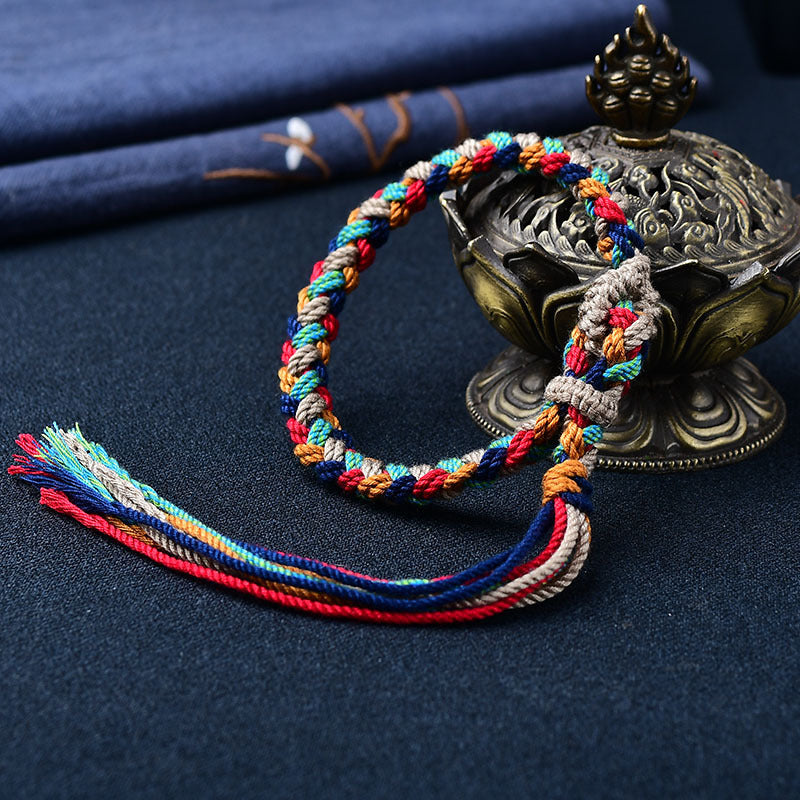 Authentic Tibetan Colorful Rope Bracelet Women - Handmade Prayer Beads Mala Meditation Healing Protection Jewelry