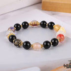Black Porcelain Glaze Nine-Tailed Fox Crystal Bracelet | Gold Foil