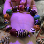 Tibetan Multi-Gem Bracelet - Double Tiger Tooth Dzi Antler Yak Bone