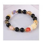 Black Porcelain Glaze Nine-Tailed Fox Crystal Bracelet | Gold Foil