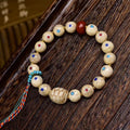 Aged Bone Wealth Bracelet White Inlay Beads Red Agate Charm