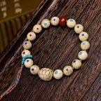 Aged Bone Wealth Bracelet White Inlay Beads Red Agate Charm