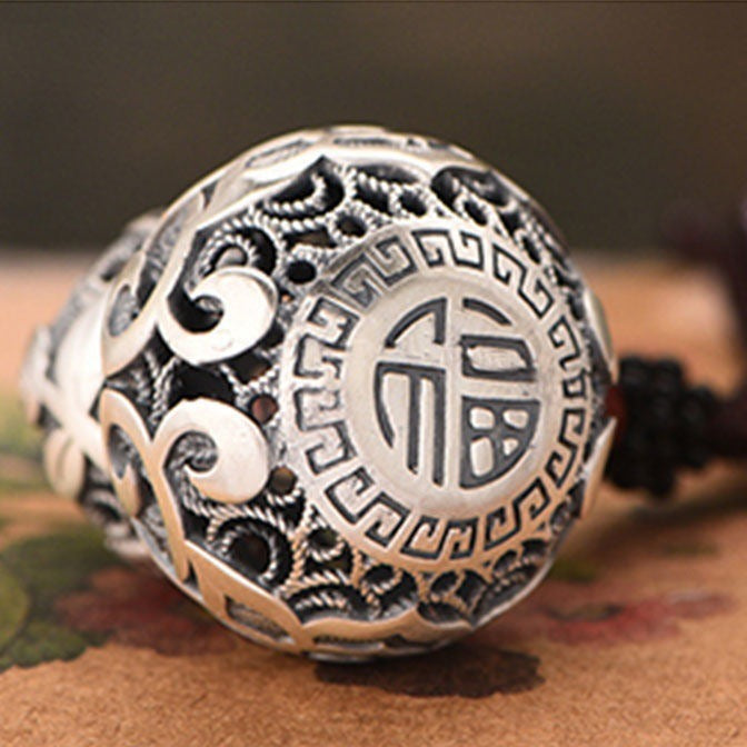 Hollow Lotus Gourd Peace Protection Pendant | Feng Shui Copper Silver