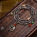 Tibetan Natural Three-Eye Dzi Bead 108 Prayer Beads Bracelet - Nanhong Agate Buddha Head