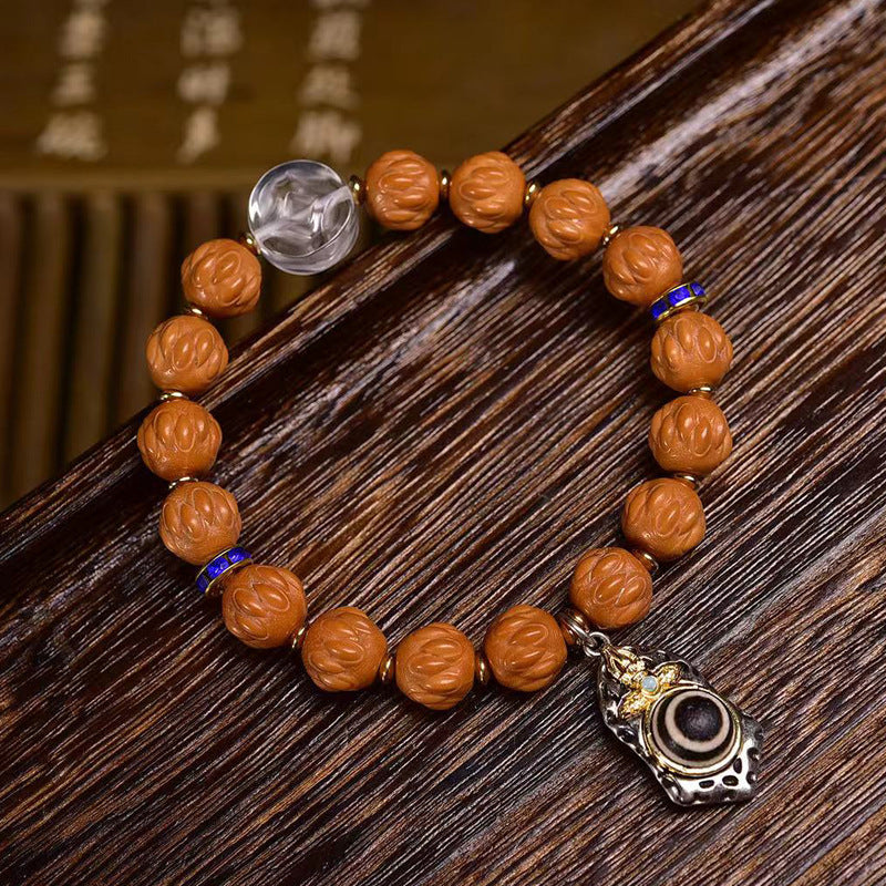 Monkey Head Bodhi Seed Bracelet Evil Eye Dzi Crystal Charm