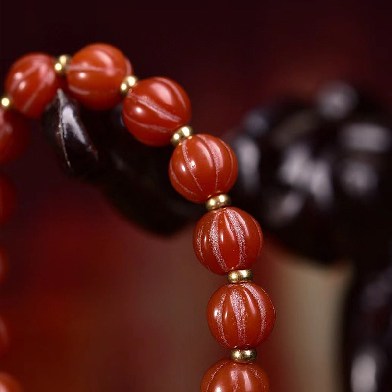 Red Agate Melon Beads Bracelet Malachite Charm