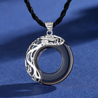 Black Agate Koi KaiGuang Necklace Silver Dragon Pattern Taoist Consecrated Love Protection Women