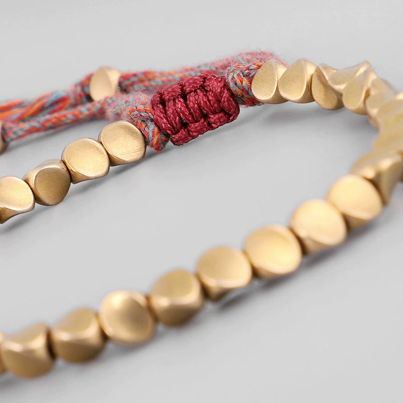 copper bead bracelet women taoist kaiguang love fortune aura enhancement curved display gold beads red rope