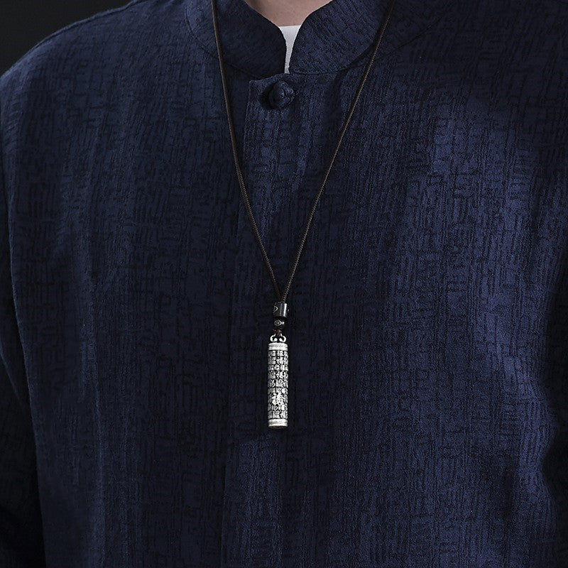 dragon fu cylinder pendant taoist kaiguang evil ward protection men wearing fu character necklace chinese style