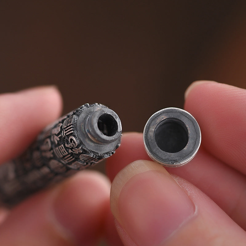 dragon fu cylinder pendant taoist kaiguang evil ward hidden talisman chamber open detail closeup